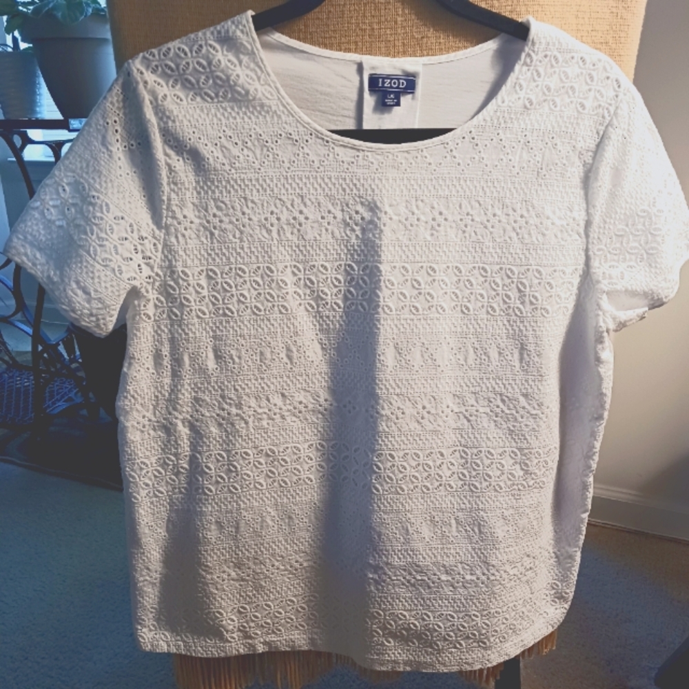 Izod Women's Short Sleeve White Eyelet Tee